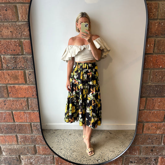 Sheike Lemon Print Midi Skirt - Size 8