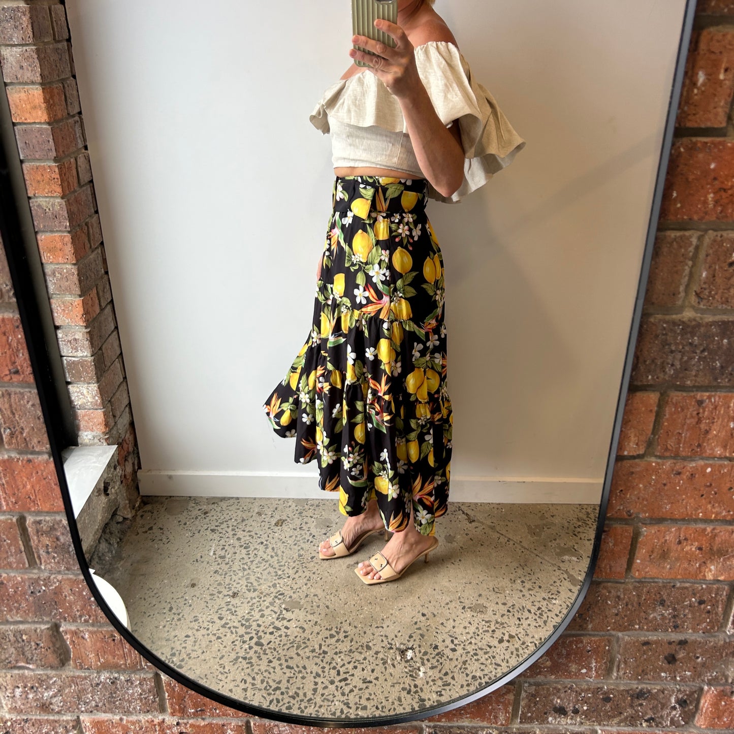 Sheike Lemon Print Midi Skirt - Size 8