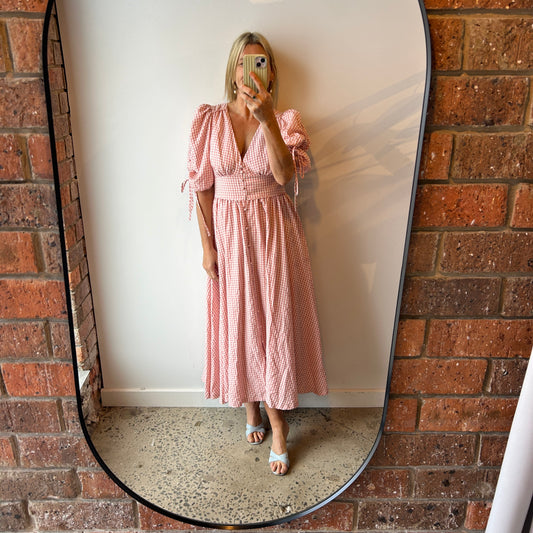 Steele - Pink Gingham Midi Dress - Size 12