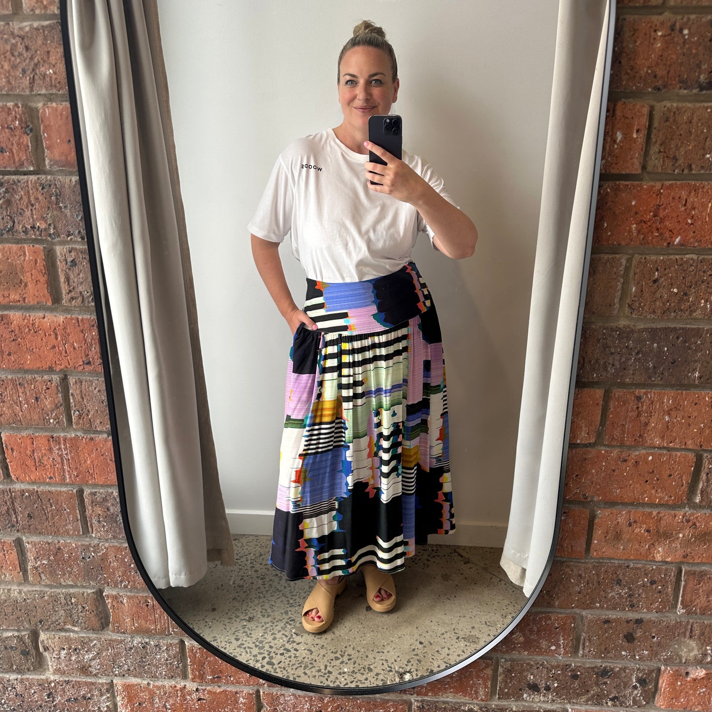 Elk Berg Midi Skirt in Glitch Print  - Size 16