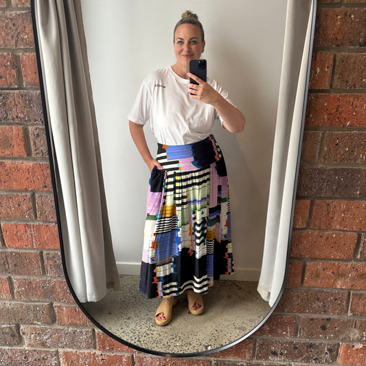 Elk Berg Midi Skirt in Glitch Print  - Size 16