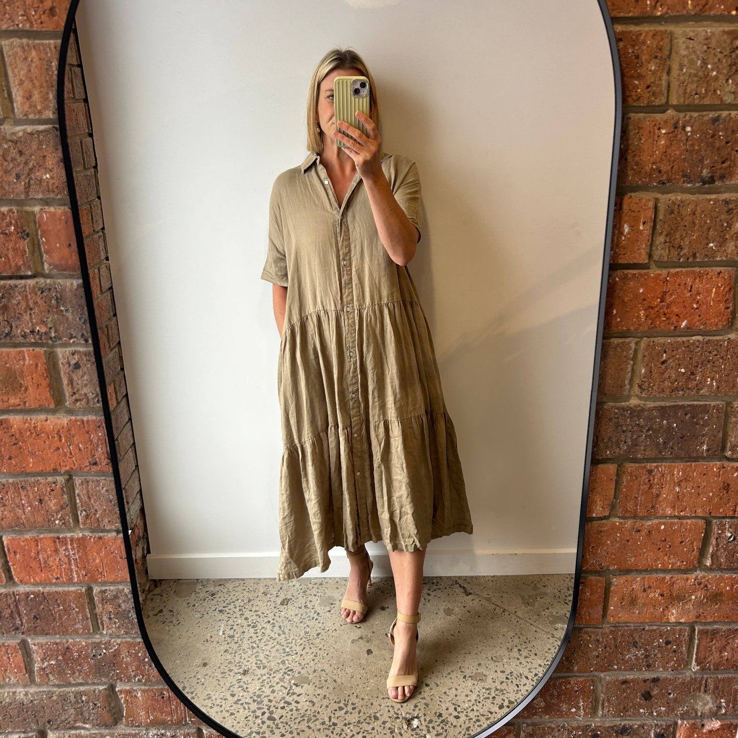 Assembly Label Tiered Linen Midi Dress - Size 8