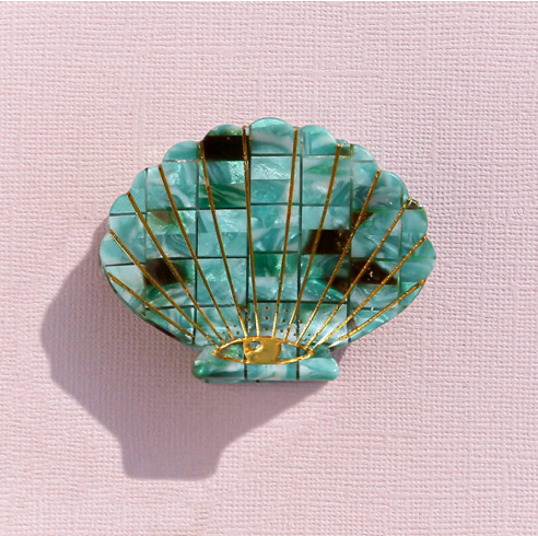 Kingston Shell Claw Clip in Teal Check