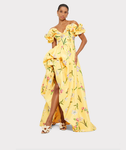 Leo Lin Yellow Sorbet Maxime Vouminous Gown - Size 14