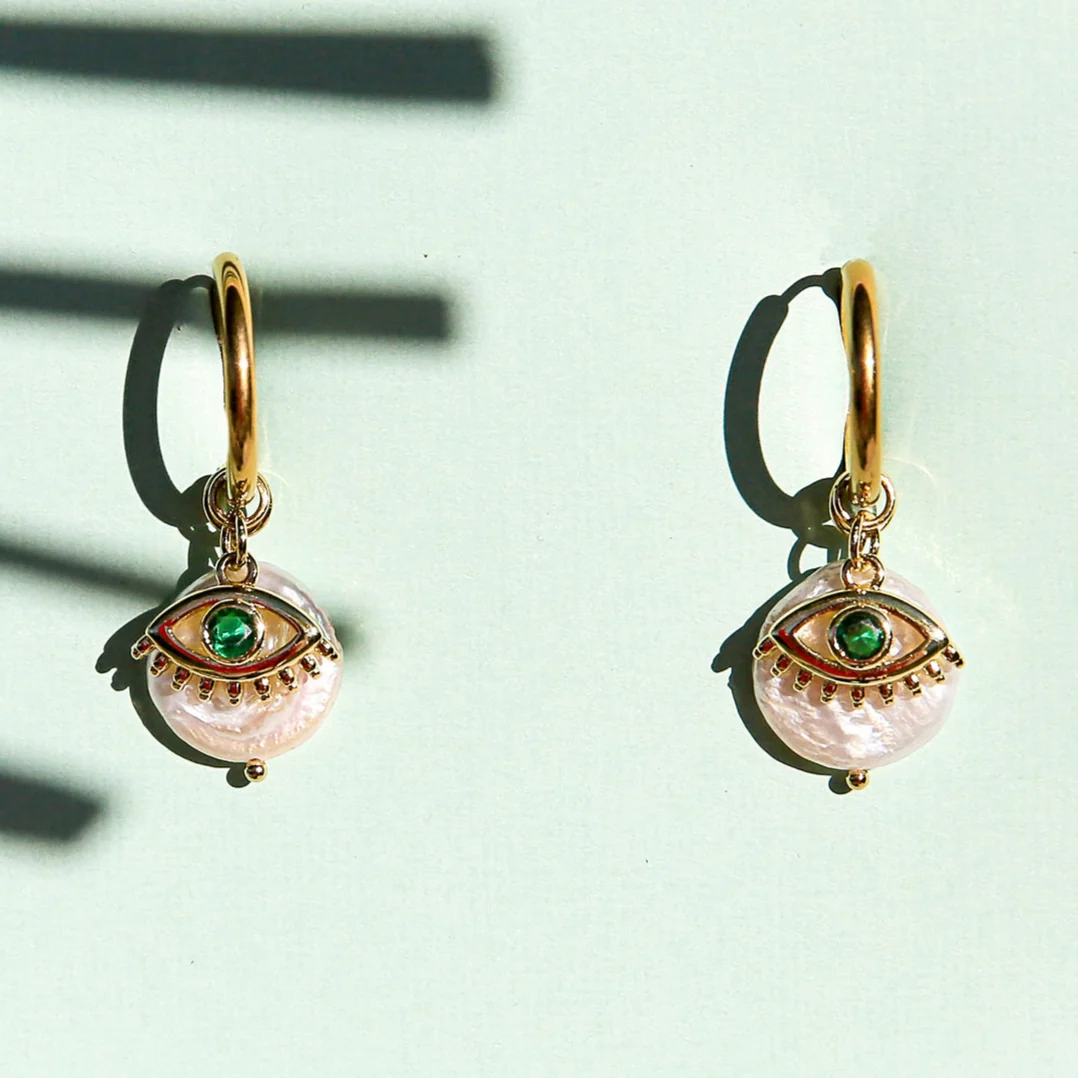 Kingston Green Eye Huggie Earrings
