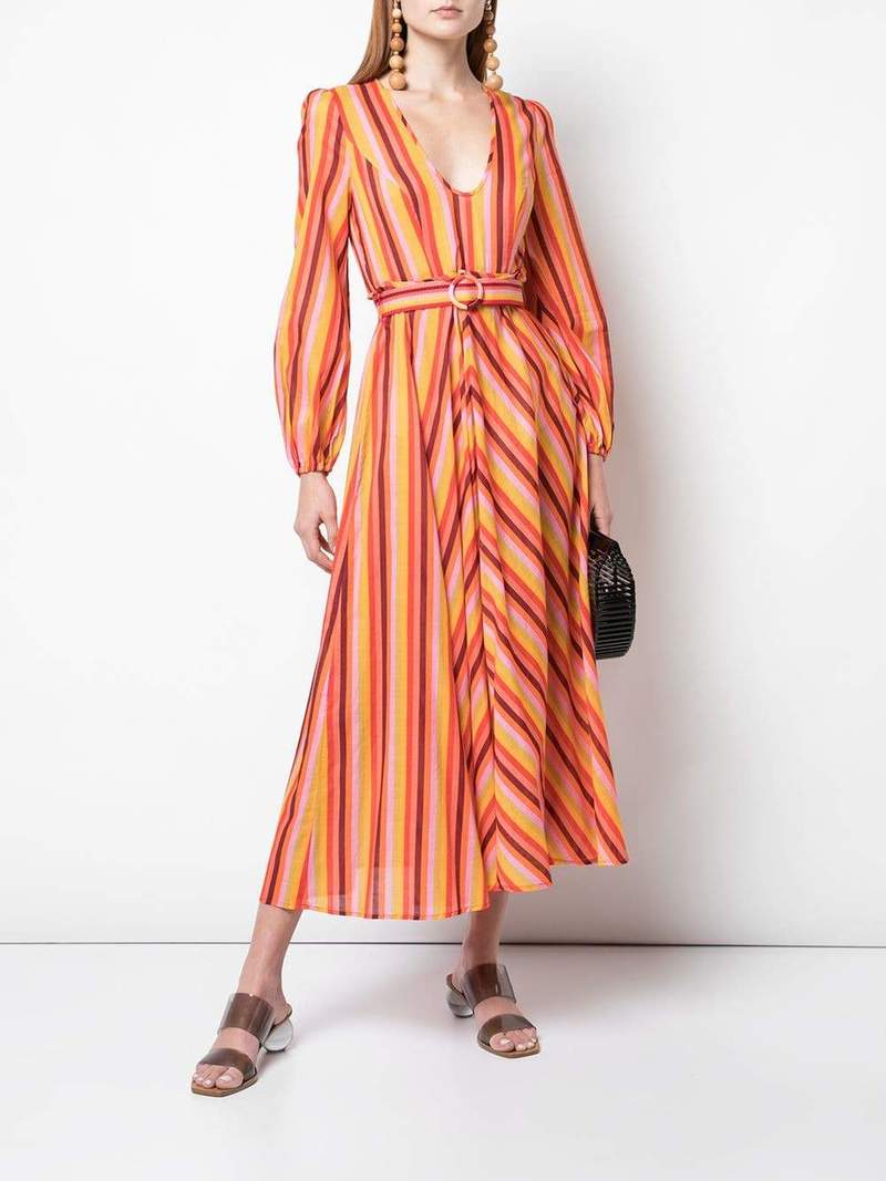 Zimmermann Goldie Plunge Dress in Rainbow Stripe - Size 3 (12-14)