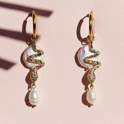 Kingston Snake Pearl Huggie Hoops