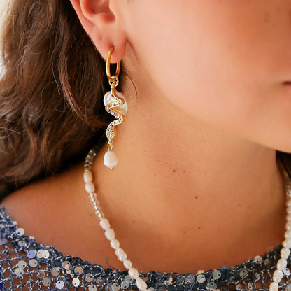 Kingston Snake Pearl Huggie Hoops