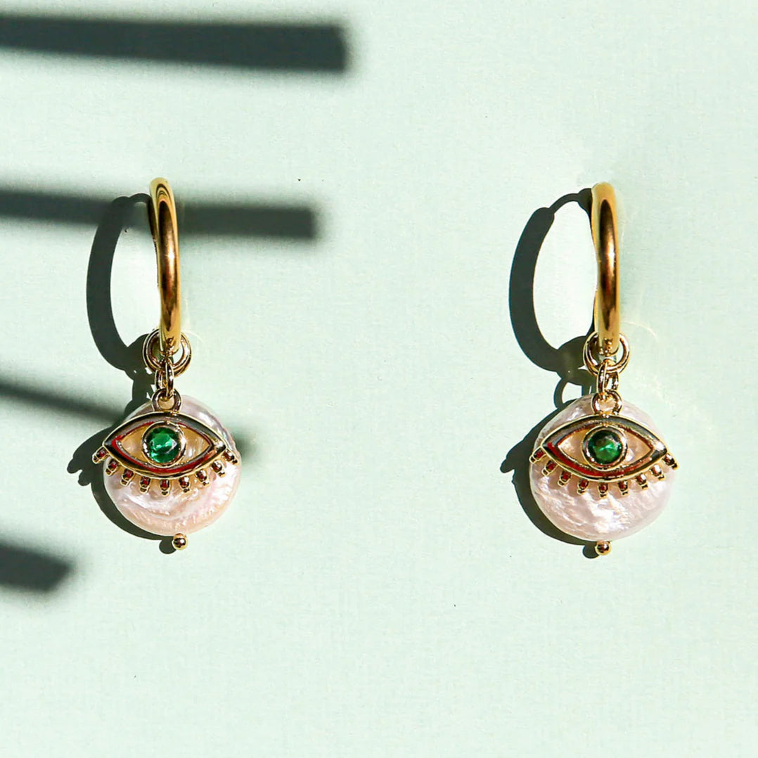 Kingston Green Eye Huggie Hoops