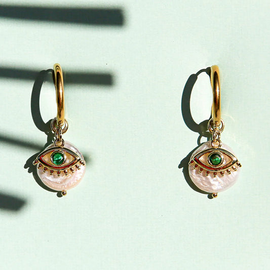 Kingston Green Eye Huggie Earrings